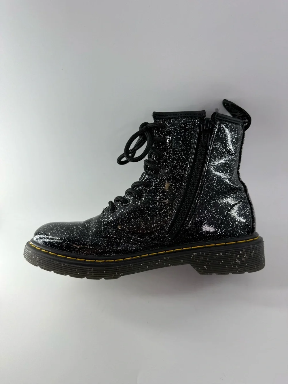 Dr. Martens Junior 1460 Glitter Patent Leather Combat Boots Black Size US 3